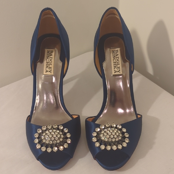 Badgley Mischka Navy Embellished Heels - Picture 1 of 7